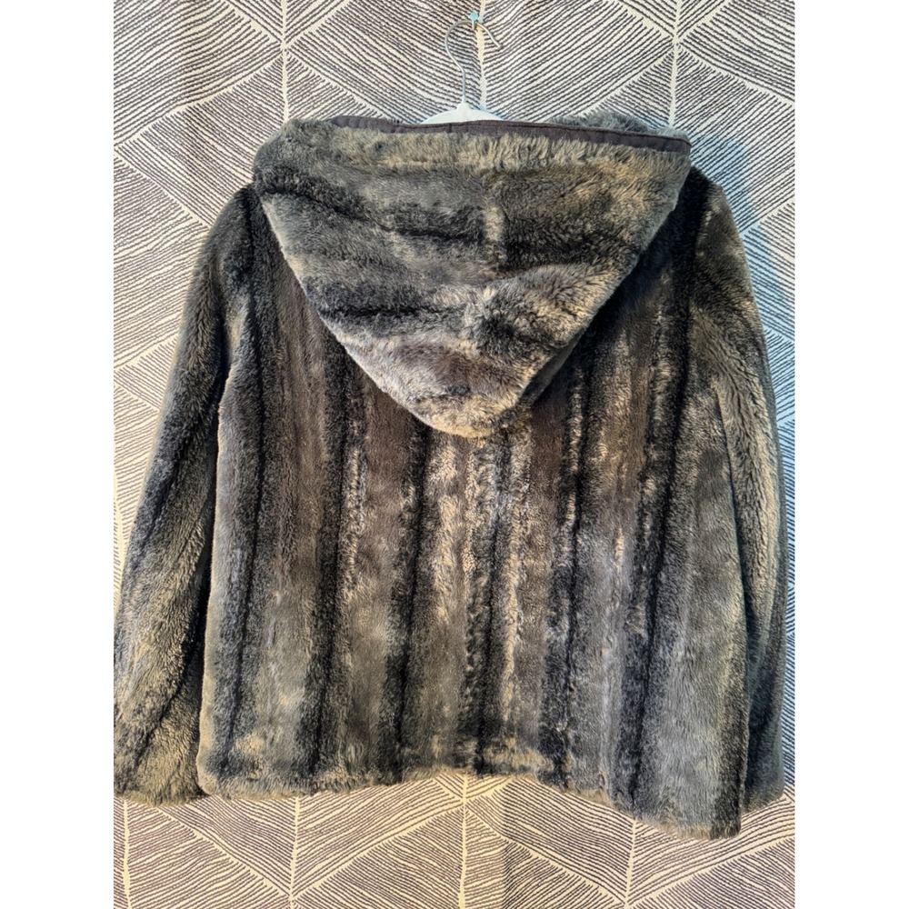 Kristen Blake Faux Fur Hooded Jacket Coat Gray Sz PM - Picture 4 of 10